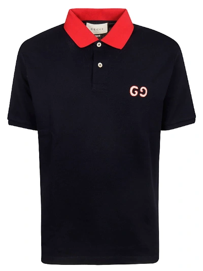 Shop Gucci Gg Embroidery Polo Shirt In Navy