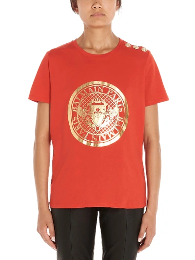 Shop Balmain Coin T-shirt In Red