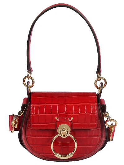 Shop Chloé Ring Detail Shoulder Bag In Dusky Red