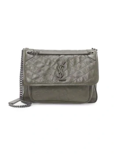 Shop Saint Laurent Medium Niki Leather Shoulder Bag In Military Olive