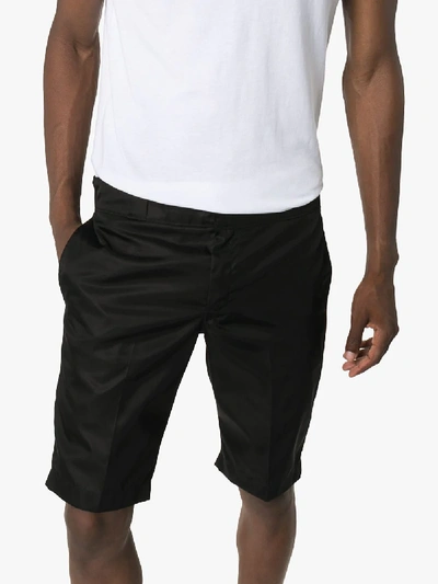 Shop Prada Mens 101 - Black Logo Plaque Bermuda Shorts