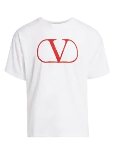 Shop Valentino Logo Crew Neck Tee In White Red