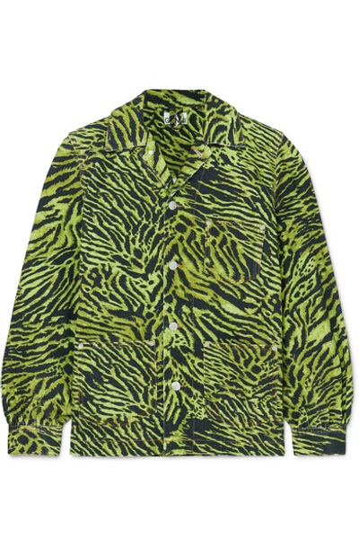 Shop Ganni Oversized Tiger-print Denim Jacket In Green