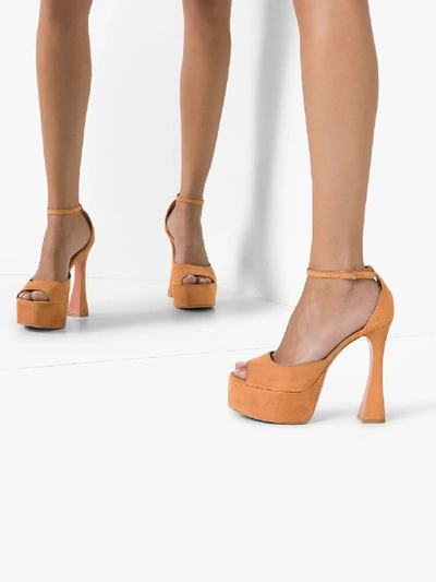 Shop Amina Muaddi X Browns Tan Bianca 140 Platform Suede Sandals
