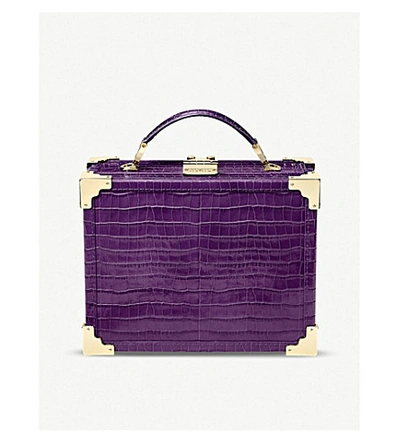 Shop Aspinal Of London Trunk Mini Crocodile-embossed Leather Clutch Bag In Amethyst
