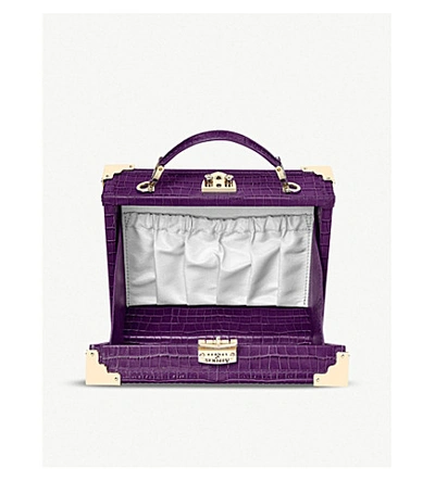 Shop Aspinal Of London Trunk Mini Crocodile-embossed Leather Clutch Bag In Amethyst