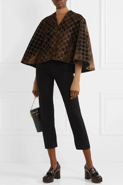 Shop Gucci Velvet-jacquard Cape In Brown