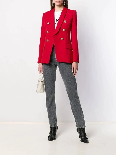 Shop Balmain Double-breasted Wool Blazer Red