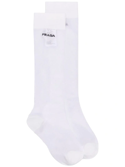 Shop Prada Stretch Jacquard Logo Socks - White