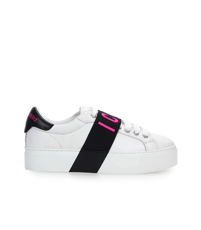 Shop Dsquared2 White Fuchsia Icon Sneaker In Bianco/rosa (white)