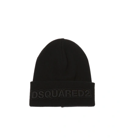 Shop Dsquared2 Black Beanie With Logo In Nero (black)