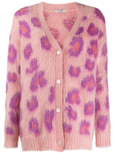 Shop Miu Miu Animal Jacquard Cardigan - Pink