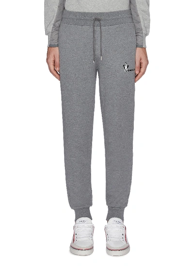 Shop Moncler Logo Print Jogging Pants In Grey