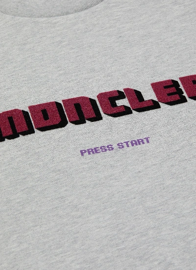 Shop Moncler Logo Velvet Flock Print Sweatshirt In Grey