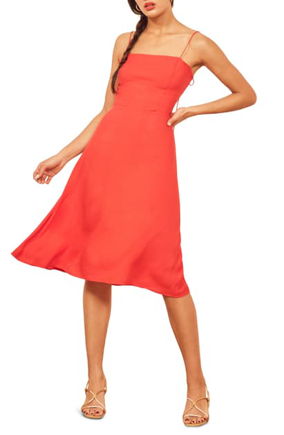 reformation peach midi dress