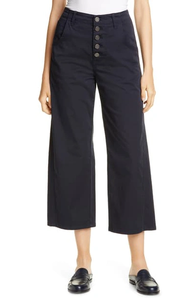 Shop Joie Cassedy Button Fly Wide Leg Crop Stretch Cotton Pants In Midnight