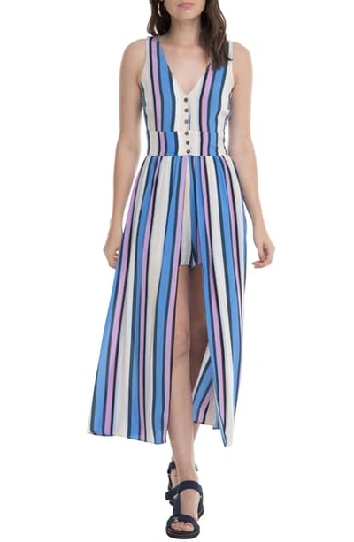 Shop Astr Carmen Stripe Midi Romper In Periwinkle Shadow Stripe