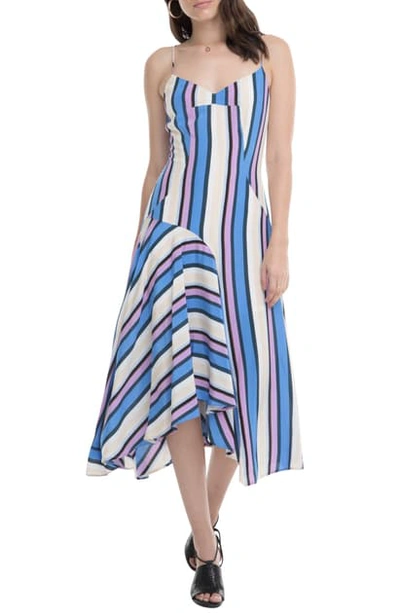 Shop Astr Ellen Directional Stripe Handkerchief Hem Dress In Periwinkle Shadow Stripe