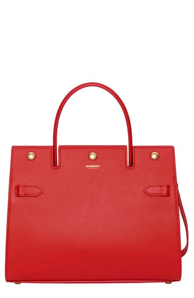 Shop Burberry Small Title Leather Bag In Bright Red Rt
