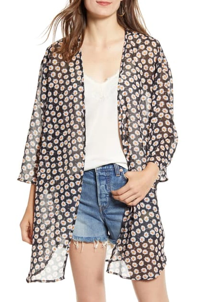Shop Band Of Gypsies Print Open Front Chiffon Wrap In Daisy Print