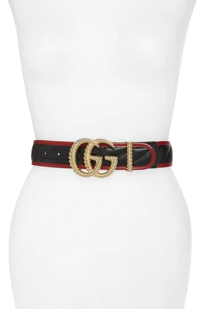 Shop Gucci Logo Buckle Matelasse Leather Belt In Nero/ Rom.cerise