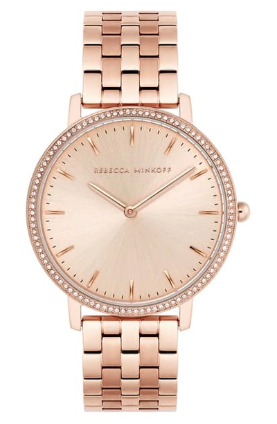 Shop Rebecca Minkoff Major Crystal Bezel Bracelet Watch, 35mm In Carnation Gold