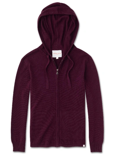 Shop Derek Rose Women's Cashmere Hoodie Finley Pure Cashmere Berry