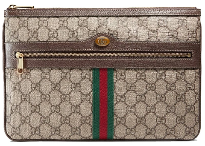 Pre-owned Gucci  Ophidia Pouch Gg Supreme Large Beige/ebony In Brown