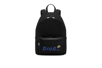 Pre-owned Dior  X Kaws Rider Backpack Blue Logo Nylon Black