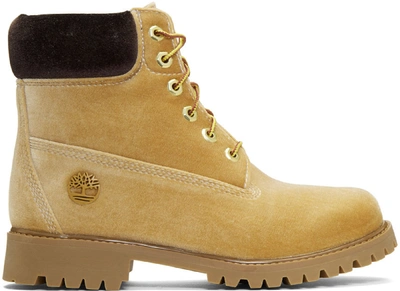 Pre-owned Timberland 6" Boot Off White Wheat Velvet In Camel