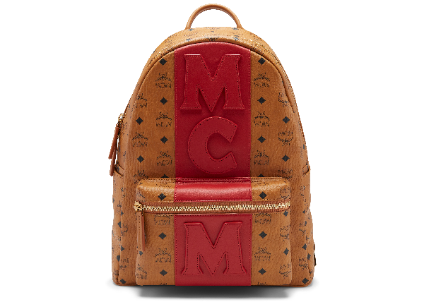 mcm red stripe backpack