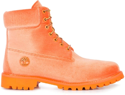 Pre-owned Timberland  6 Boot Off White Orange Velvet