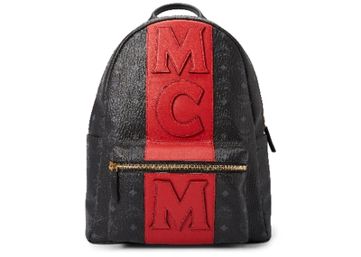 Pre-owned Mcm Stark Backpack Visetos Logo Stripe Black/red