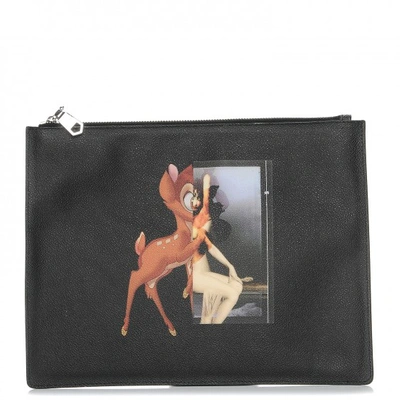 Shop Pre-owned Givenchy Cosmetic Pouch Bambi Print Textured Medium Black