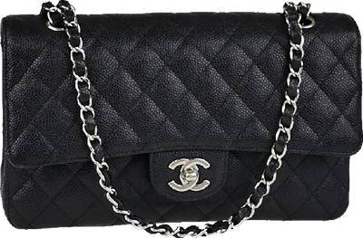 Pre-owned Chanel Classic Double Flap Quilted Caviar Silver-tone