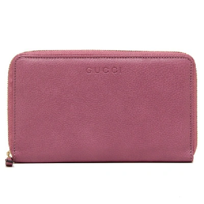 Pre-owned Gucci  Zip Around Wallet Grained Calfskin Pink