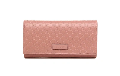 Pre-owned Gucci Continential Bifold Wallet Microssima Soft Pink