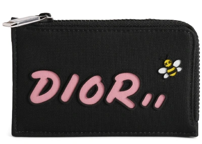 DIOR Pre-owned  X Kaws Zipped Card And Coin Holder Pink Logo Nylon Black