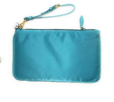 Pre-owned Prada  Jacquard Cosmetic Case Logo Turquoise