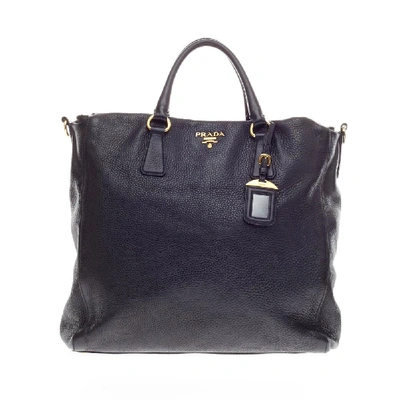 Pre-owned Prada Shopper Tote Vitello Daino Large Black