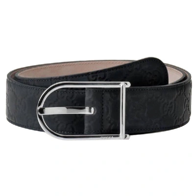 Pre-owned Gucci Signature Belt Ssima Embossed Silver Black