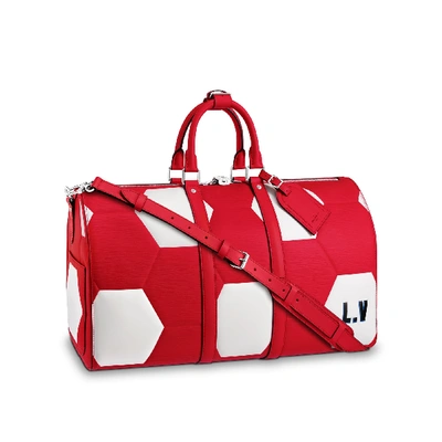 Pre-owned Louis Vuitton X Fifa World Cup Keepall Bandouliere Hexagonal 50 Rouge