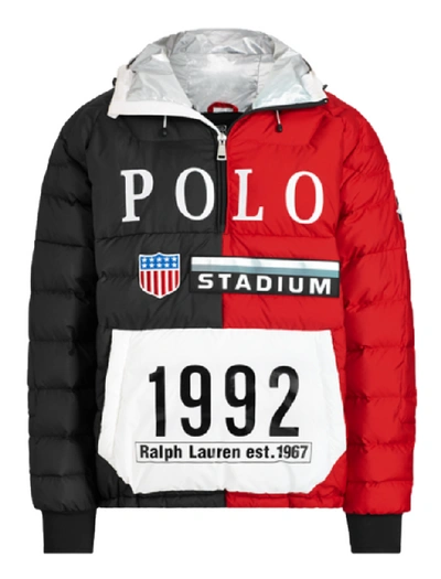 Pre-owned Polo Ralph Lauren Winter Stadium Down Popover Jacket Injection Red/polo Black