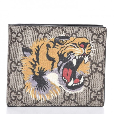 Pre-owned Gucci  Bifold Wallet Gg Supreme Tiger Beige