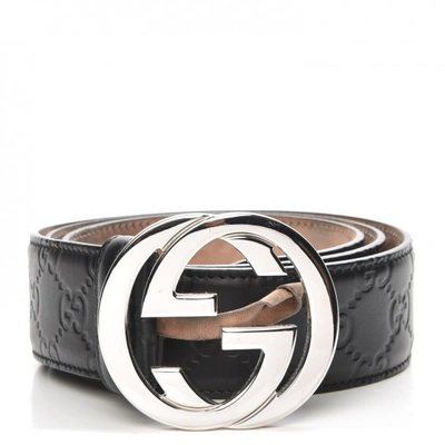 Pre-owned Gucci Interlocking G Belt Signature Ssima Black/beige Lining