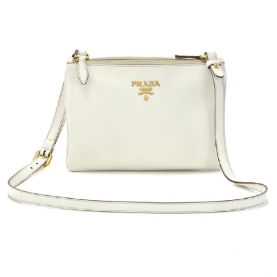 Pre-owned Prada  Vitello Phenix Double Zip Crossbody Bianco White