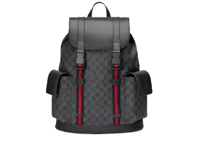 Pre-owned Gucci Soft Backpack Gg Supreme Blue/red Web Black/grey