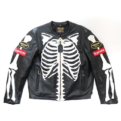 Pre-owned Supreme  Vanson Leather Bones Jacket Black