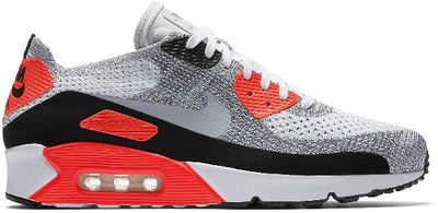 Pre-owned Nike Air Max 90 Ultra Flyknit 2.0 Infrared In White/wolf  Grey-bright Crimson | ModeSens