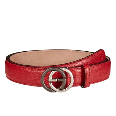 Shop Gucci Interlocking G Belt Silver/black Buckle Red